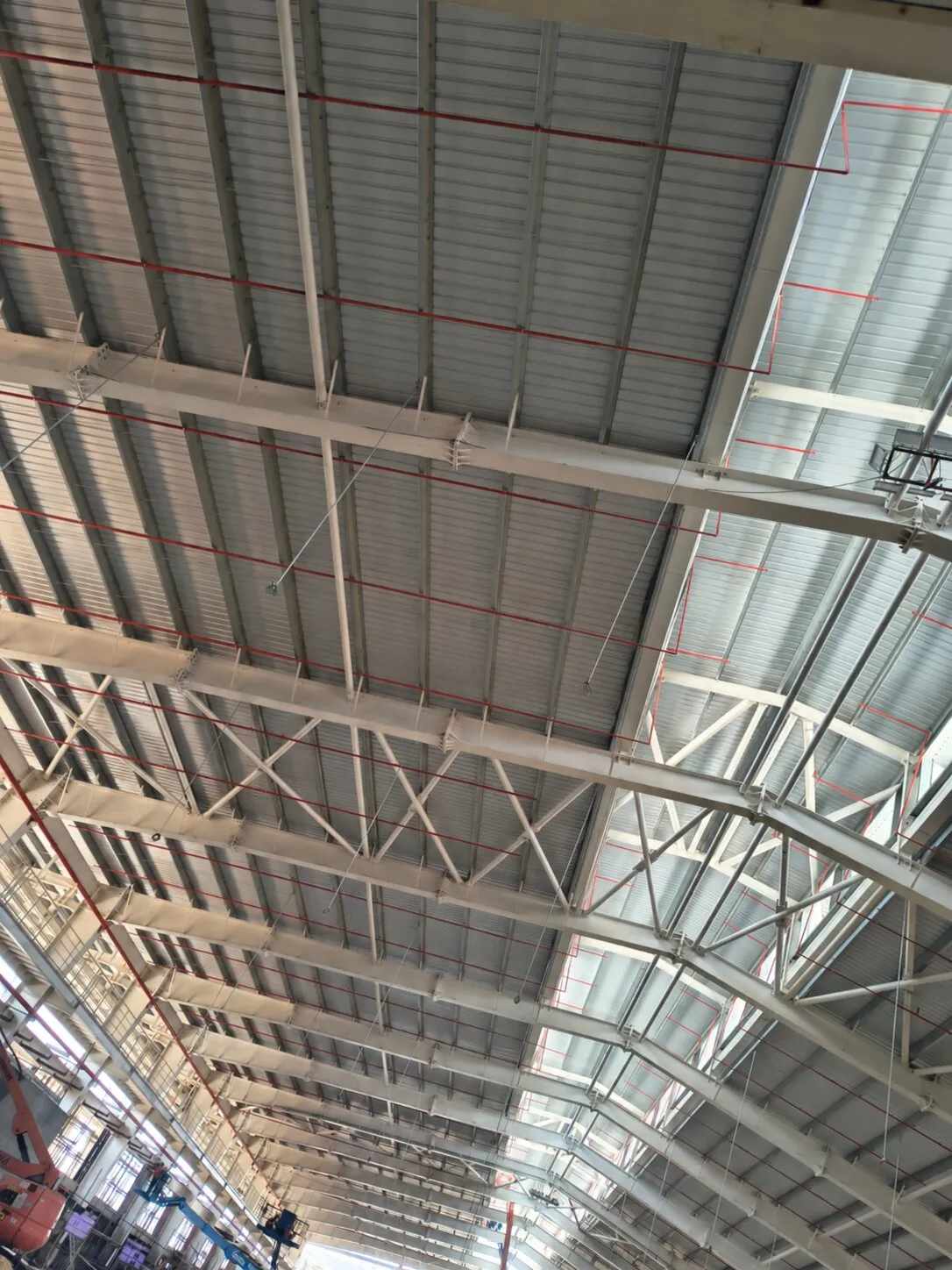 Sprinkler grid beneath the roof deck of a Pou Chen building